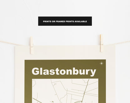 Glastonbury Print - Map Print - Mid Century Modern  - Retro - Vintage - Contemporary - Glastonbury Print  - Map Poster - Gift - Somerset