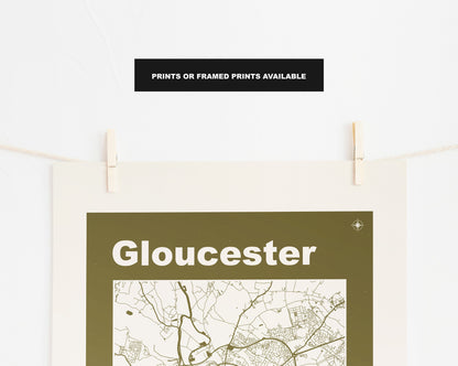 Gloucester Print - Map Print - Retro - Vintage - Contemporary - Gloucester Print  - Map Poster - Gift - Gloucestershire