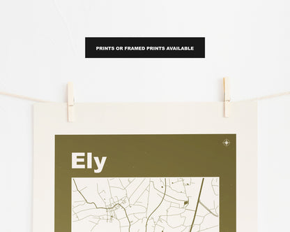 Ely Print - Map Print - Mid Century Modern  - Retro - Vintage - Contemporary - Ely Print  - Map Poster - Gift - Cambridgeshire
