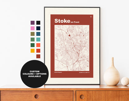 Stoke Print - Map Print - Retro - Vintage - Contemporary - Stoke-on-trent Print - Map - Map Poster - Gift - Stoke Print