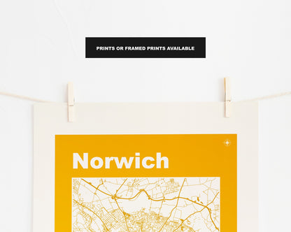 Norwich Print - Map Print - Mid Century Modern  - Retro - Vintage - Contemporary - Norwich Print - Map - Map Poster - Gift - Norfolk