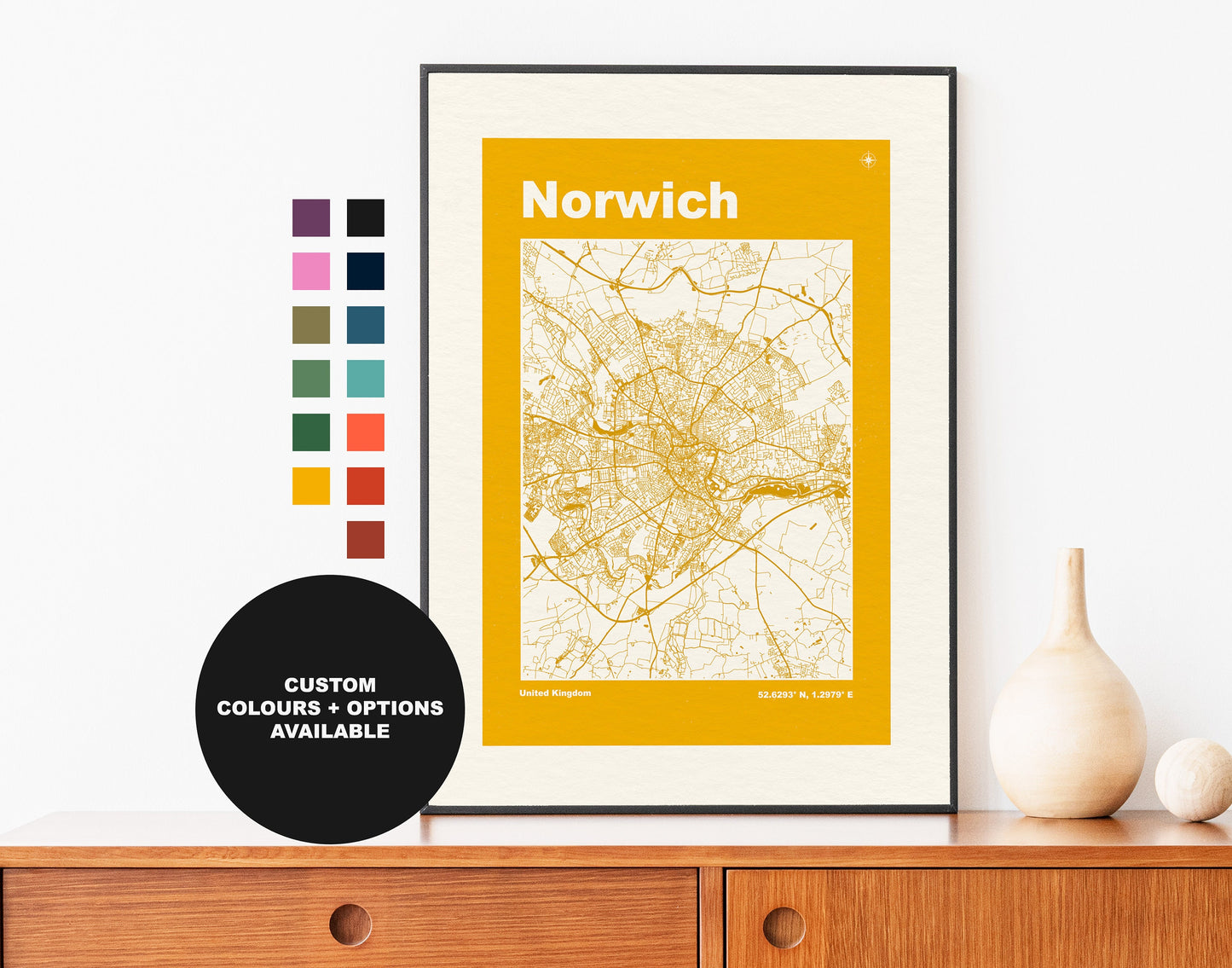 Norwich Print - Map Print - Mid Century Modern  - Retro - Vintage - Contemporary - Norwich Print - Map - Map Poster - Gift - Norfolk
