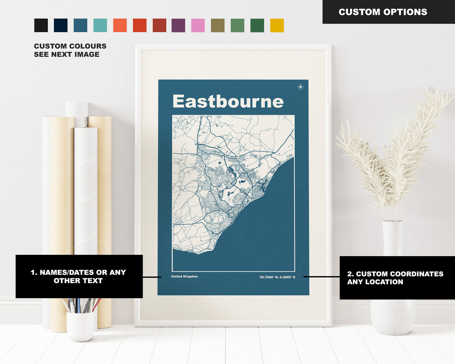 Eastbourne Print - Map Print - Mid Century Modern  - Retro - Vintage - Contemporary - Eastbourne Print - Map - Map Poster - Gift - Sussex
