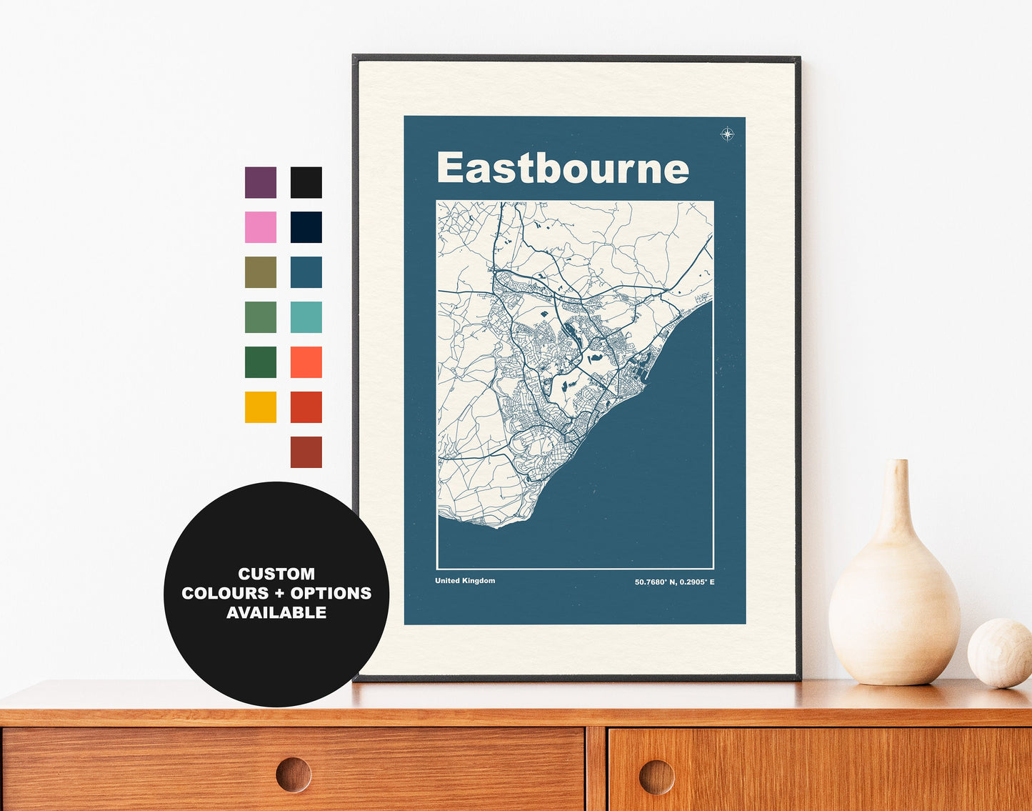 Eastbourne Print - Map Print - Mid Century Modern  - Retro - Vintage - Contemporary - Eastbourne Print - Map - Map Poster - Gift - Sussex