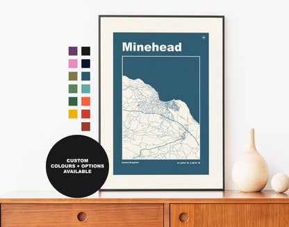 Minehead Print - Map Print - Mid Century Modern  - Retro - Vintage - Contemporary - Minehead Print - Map - Map Poster - Gift - Somerset