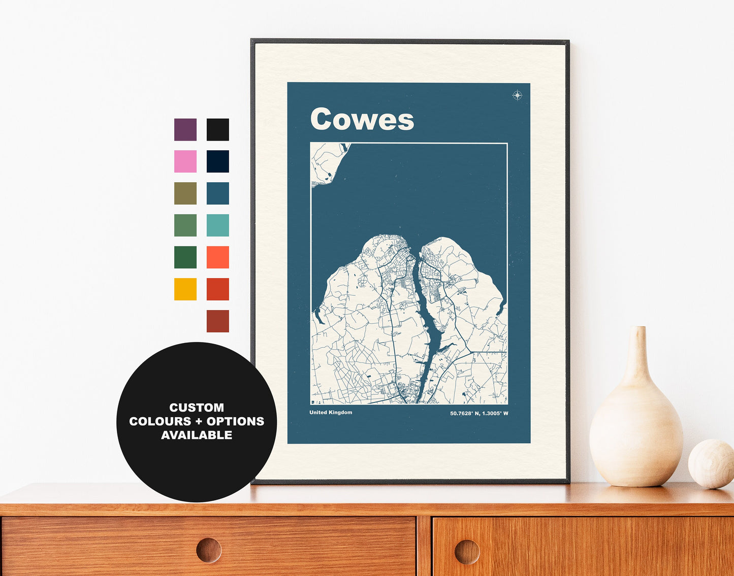 Cowes Print - Map Print - Mid Century Modern  - Retro - Vintage - Contemporary - Cowes Print - Map - Map Poster - Gift - Isle of Wight