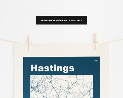 Hastings Print - Map Print - Mid Century Modern  - Retro - Vintage - Contemporary - Hastings Print - Map - Map Poster - Gift - East Sussex