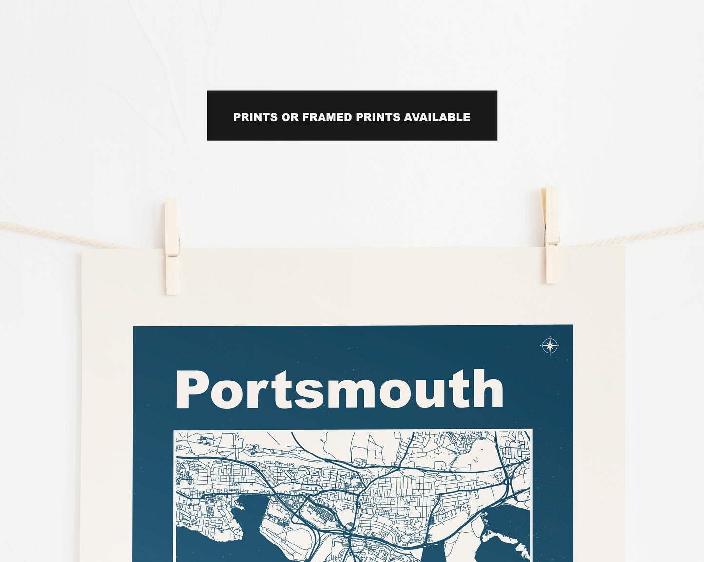 Portsmouth Print - Map Print - Mid Century Modern  - Retro - Vintage - Contemporary - Portsmouth Print - Map - Map Poster - Gift - Hampshire