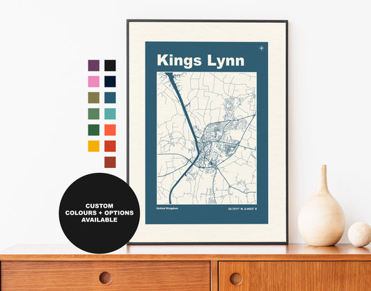 Kings Lynn Print - Map Print - Mid Century Modern  - Retro - Vintage - Contemporary - Kings Lynn Print - Map - Map Poster - Gift - Norfolk