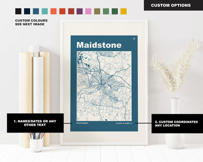 Maidstone Print - Map Print - Mid Century Modern  - Retro - Vintage - Contemporary - Maidstone Print - Map - Map Poster - Gift - Kent