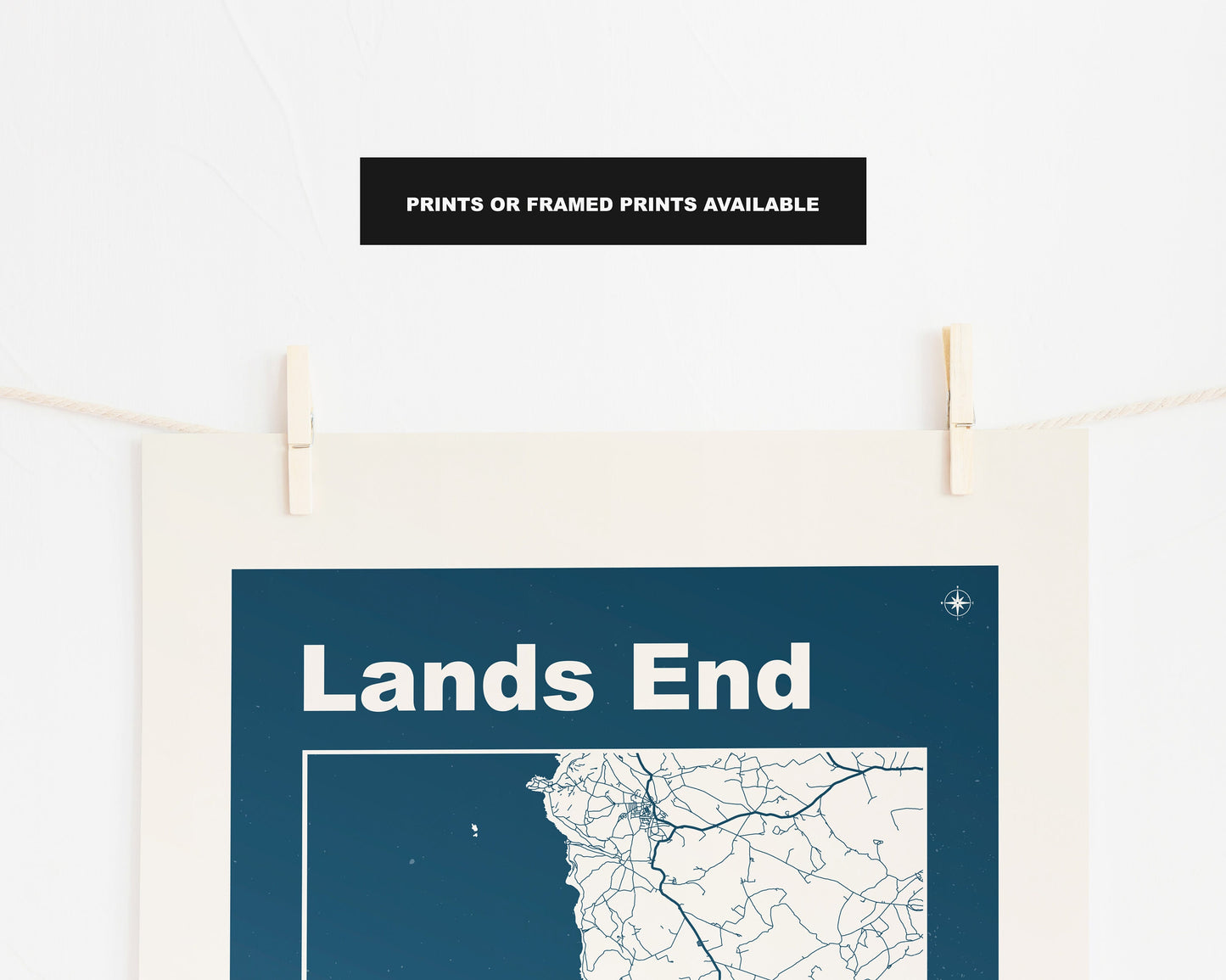 Lands End Print - Map Print - Mid Century Modern  - Retro - Vintage - Contemporary - Lands End Print - Map - Map Poster - Gift - Cornwall