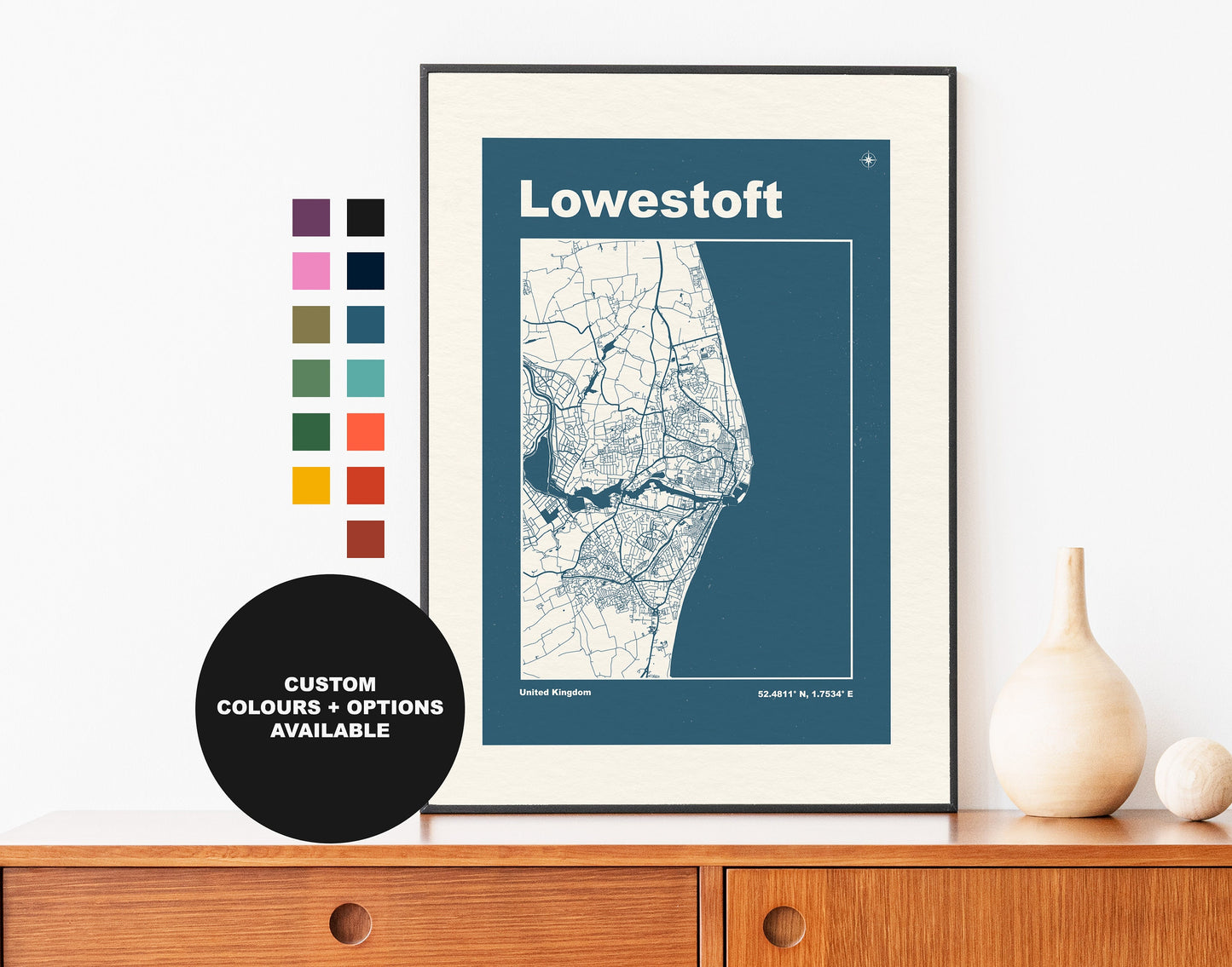 Lowestoft Print - Map Print - Mid Century Modern  - Retro - Vintage - Contemporary - Lowestoft Print - Map - Map Poster - Gift - Suffolk