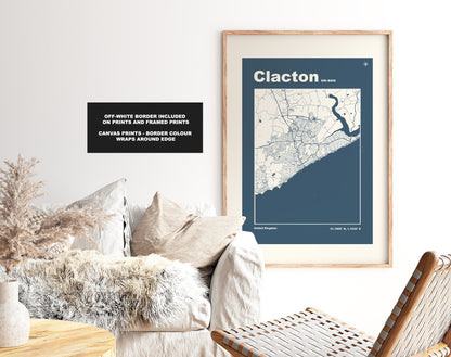 Clacton Print - Map Print - Mid Century Modern  - Retro - Vintage - Contemporary - Clacton on Sea Print - Map - Map Poster - Gift - Essex