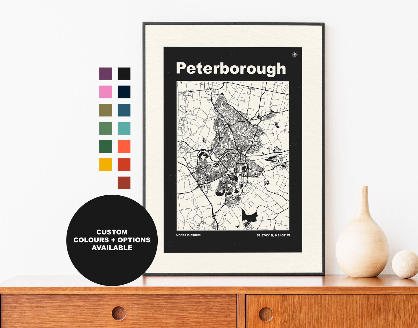 Peterborough Print - Map Print - Mid Century Modern  - Retro - Vintage - Contemporary - Peterborough Print - Map - Map Poster - Gift