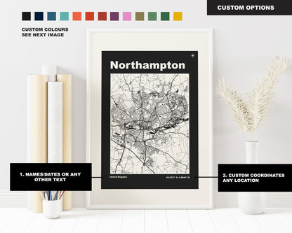 Northampton Print - Map Print - Retro - Vintage - Contemporary - Northampton Print - Map - Map Poster - Gift - Midlands