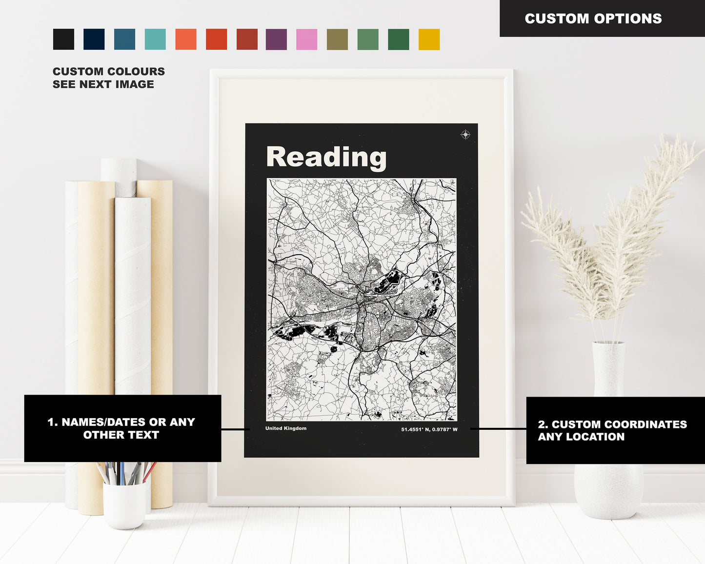 Reading Print - Map Print - Mid Century Modern  - Retro - Vintage - Contemporary - Reading Print - Map -  Map Poster - Gift - Berkshire