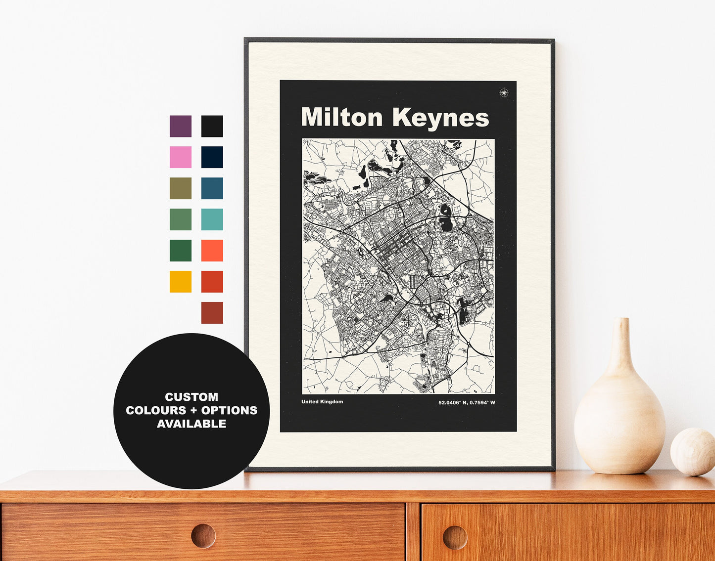 Milton Keynes Print - Map Print - Mid Century Modern  - Retro - Vintage - Contemporary - Milton Keynes Print - Map -  Map Poster - Gift