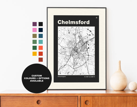 Chelmsford Print - Map Print - Mid Century Modern  - Retro - Vintage - Contemporary - Chelmsford Print - Map -  Map Poster - Gift - Essex