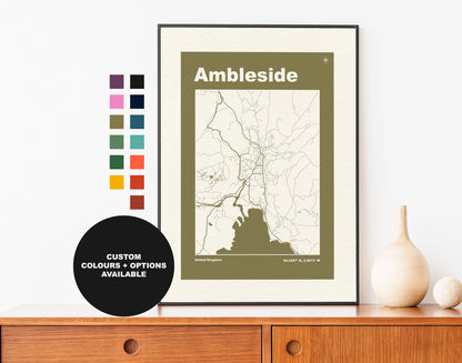 Ambleside Print - Map Print - Mid Century Modern  - Retro - Vintage - Contemporary - Ambleside City Print - Map - Map Poster - Gift
