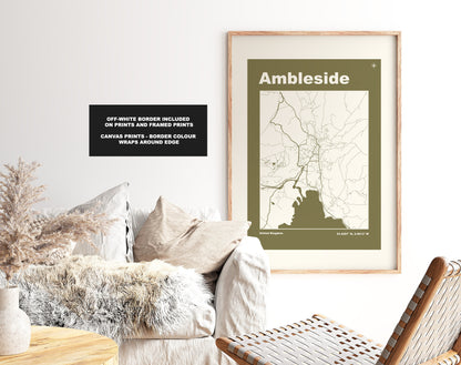 Ambleside Print - Map Print - Mid Century Modern  - Retro - Vintage - Contemporary - Ambleside City Print - Map - Map Poster - Gift