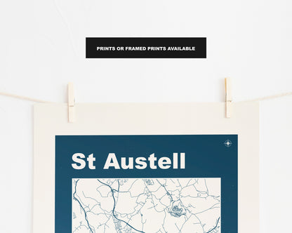 St Austell Print - Map Print - Mid Century Modern  - Retro - Vintage - Contemporary - St Austell Print - Map Poster - Cornwall - Coastal
