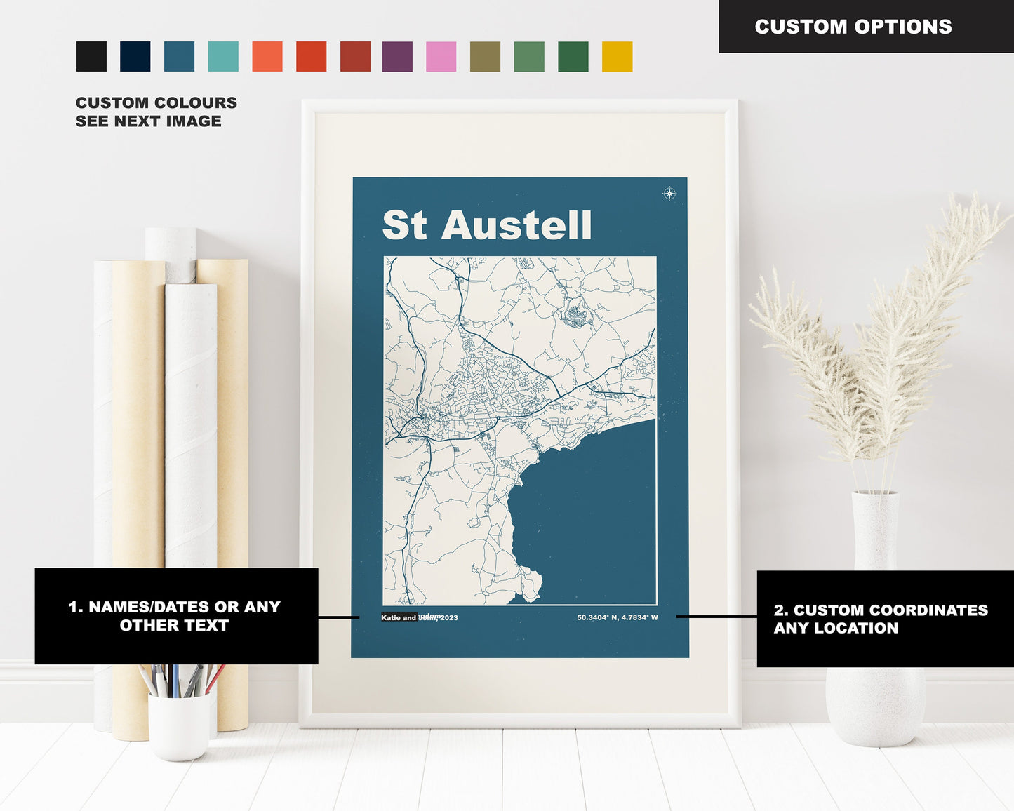 St Austell Print - Map Print - Mid Century Modern  - Retro - Vintage - Contemporary - St Austell Print - Map Poster - Cornwall - Coastal