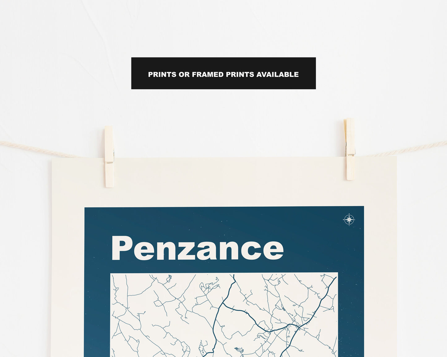 Penzance Print - Map Print - Mid Century Modern  - Retro - Vintage - Contemporary - Penzance Print - Map - Map Poster - Gift - Cornwall