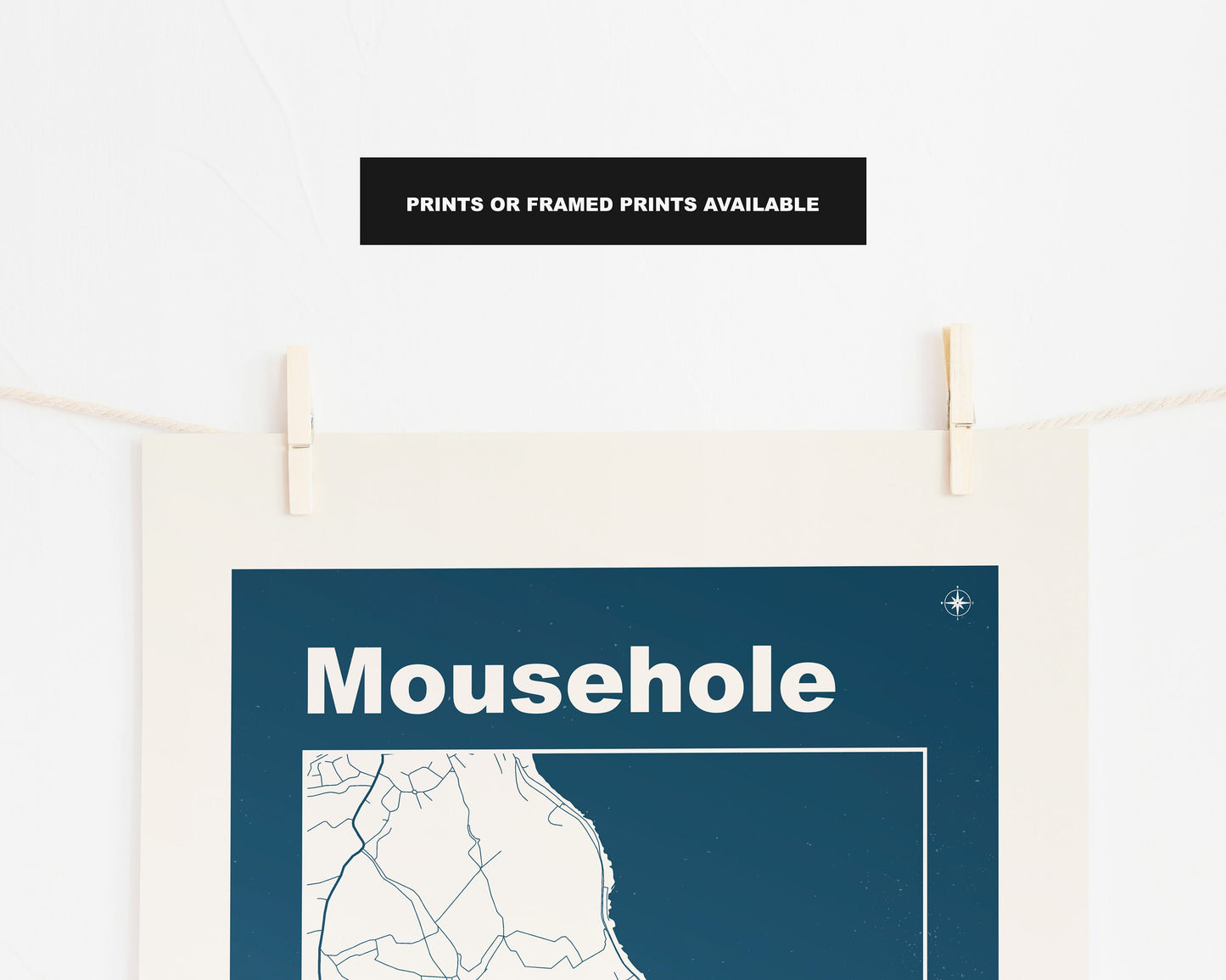 Mousehole Print - Map Print - Mid Century Modern  - Retro - Vintage - Contemporary - Mousehole Print - Map - Map Poster - Gift - Cornwall