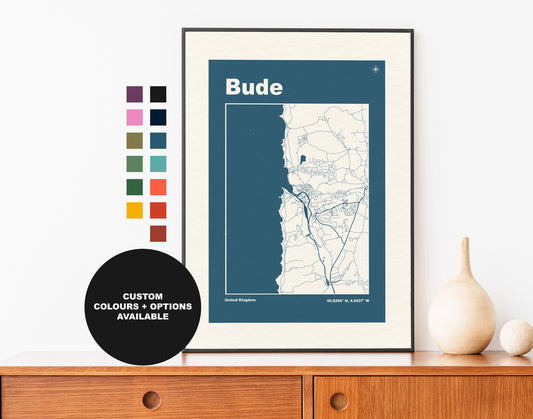 Bude Print - Map Print - Mid Century Modern  - Retro - Vintage - Contemporary - Bude Print - Bude Map - Bude Map Poster - Gift - Cornwall