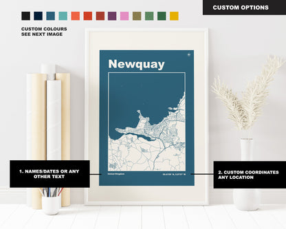 Newquay Print - Map Print - Mid Century Modern  - Retro - Vintage - Contemporary - Newquay Print - Cornwall - Coastal - Newquay Map - Gift