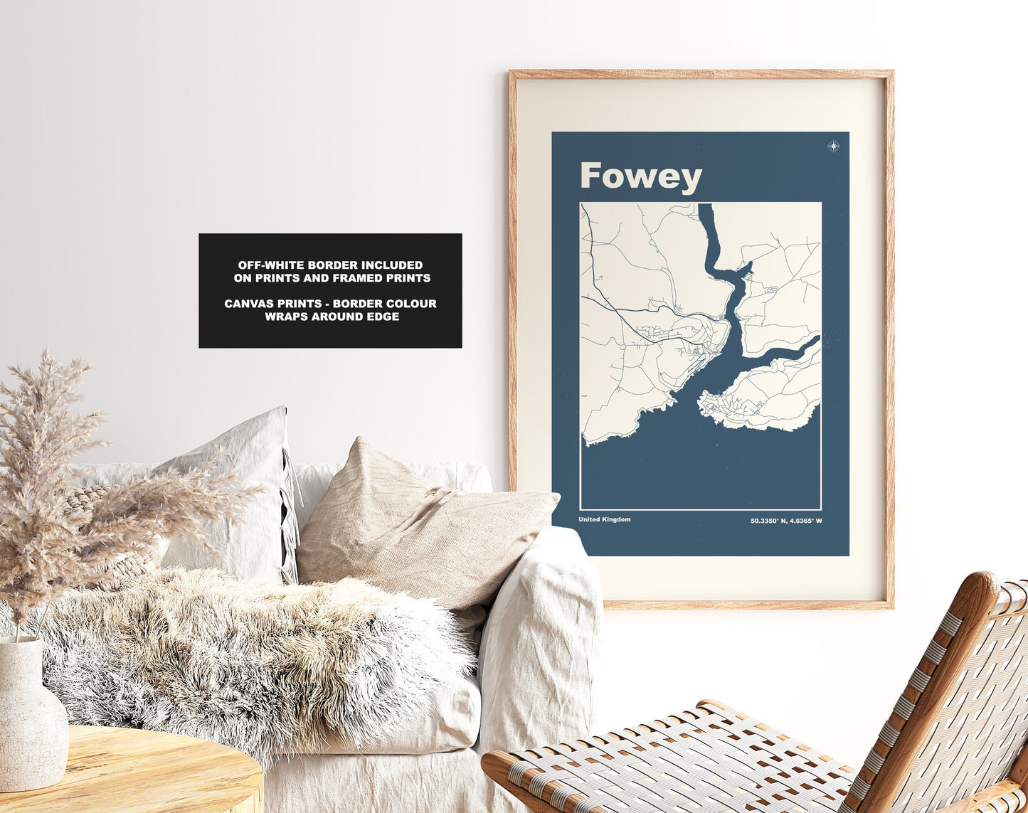 Fowey Print - Map Print - Mid Century Modern  - Retro - Vintage - Contemporary - Fowey Print - Fowey Coastline - Cornwall - Fowey Map - Gift