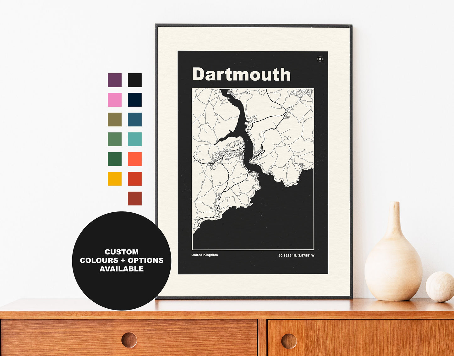 Dartmouth Print - Map Print - Mid Century Modern  - Retro - Vintage - Contemporary - Dartmouth Print - Map - Map Poster - Gift - Cornwall