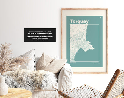Torquay Print - Map Print - Mid Century Modern  - Retro - Vintage - Contemporary - Torquay Print - Map - Map Poster - Gift - Devon