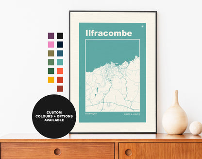 Ilfracombe Print - Map Print - Mid Century Modern  - Retro - Vintage - Contemporary - Ilfracombe Print - Map - Map Poster - Gift - Devon