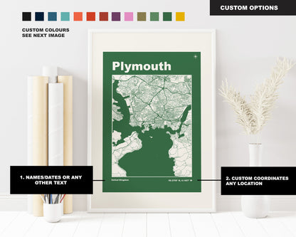 Plymouth Print - Map Print - Mid Century Modern  - Retro - Vintage - Contemporary - Plymouth Print - City Map - City Map Poster - Gift