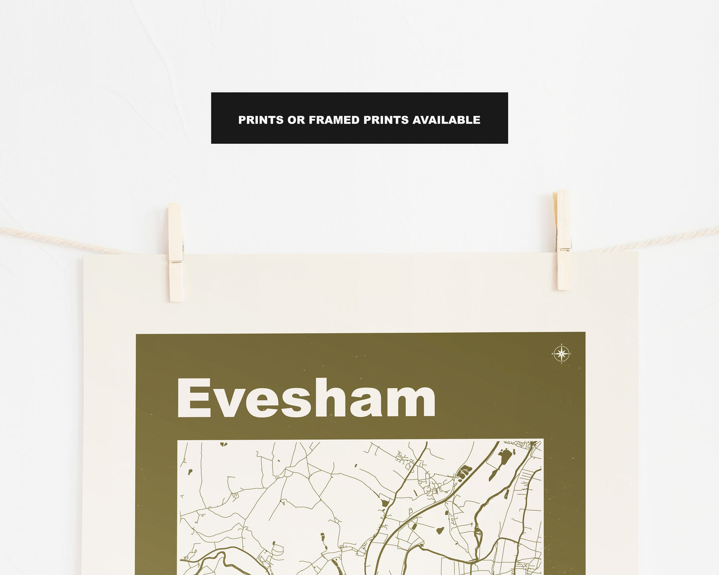 Evesham Print - Map Print - Mid Century Modern  - Retro - Vintage - Contemporary - Evesham Print - Map - Map Poster - Gift - Cotswolds