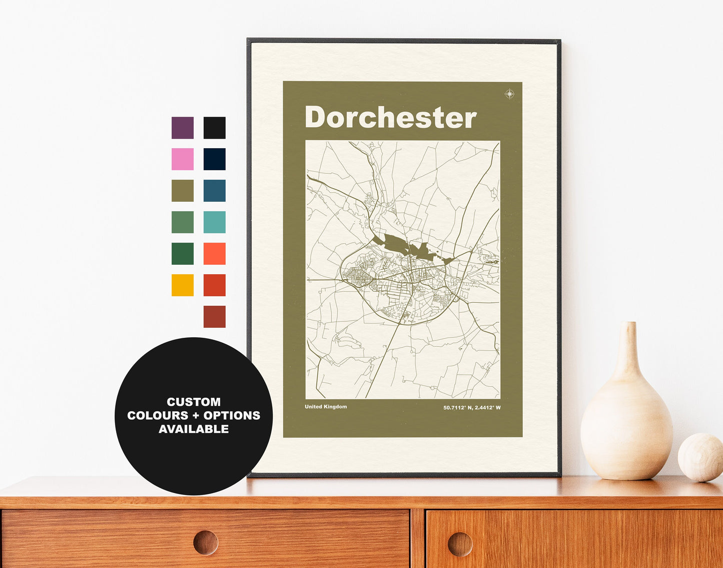 Dorchester Print - Map Print - Mid Century Modern  - Retro - Vintage - Contemporary - Dorchester Print - Map - Map Poster - Gift - Dorset