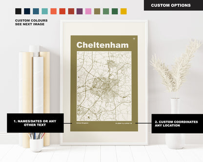 Cheltenham Print - Map Print - Mid Century Modern  - Retro - Vintage - Contemporary - Cheltenham Print - Map - Map Poster - Gift