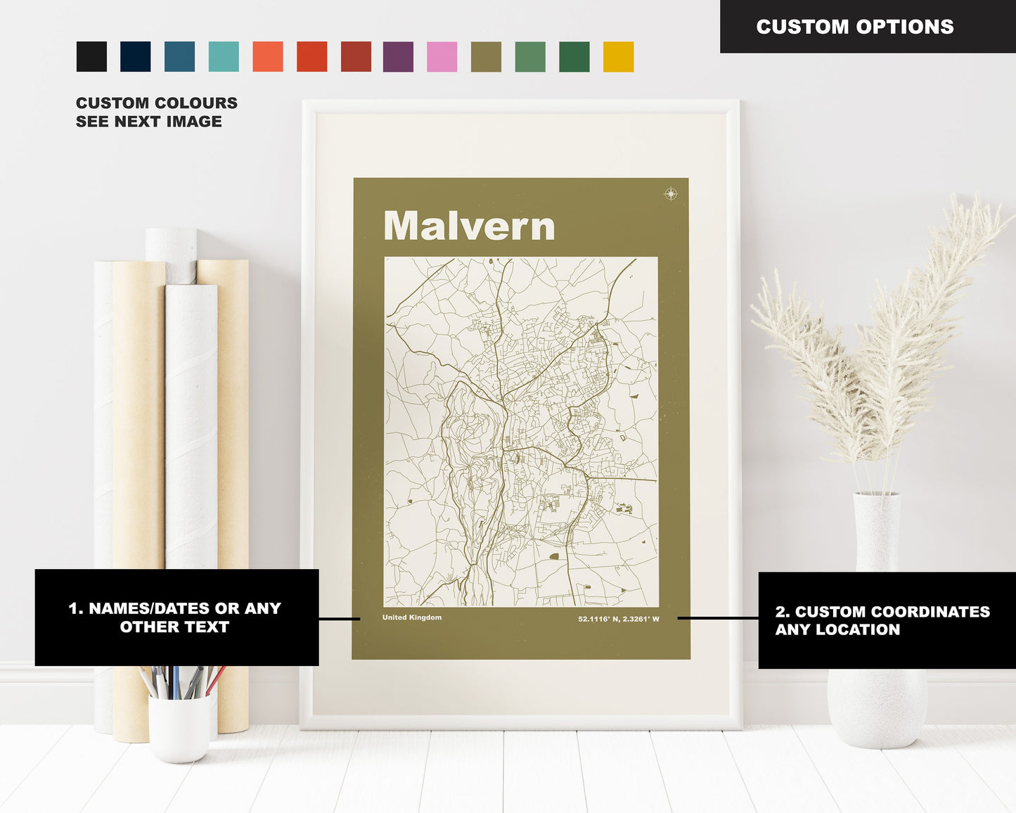 Malvern Print - Map Print - Mid Century Modern  - Retro - Vintage - Contemporary - Malvern Print - Map - Map Poster - Gift - Worcestershire