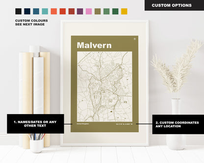 Malvern Print - Map Print - Mid Century Modern  - Retro - Vintage - Contemporary - Malvern Print - Map - Map Poster - Gift - Worcestershire
