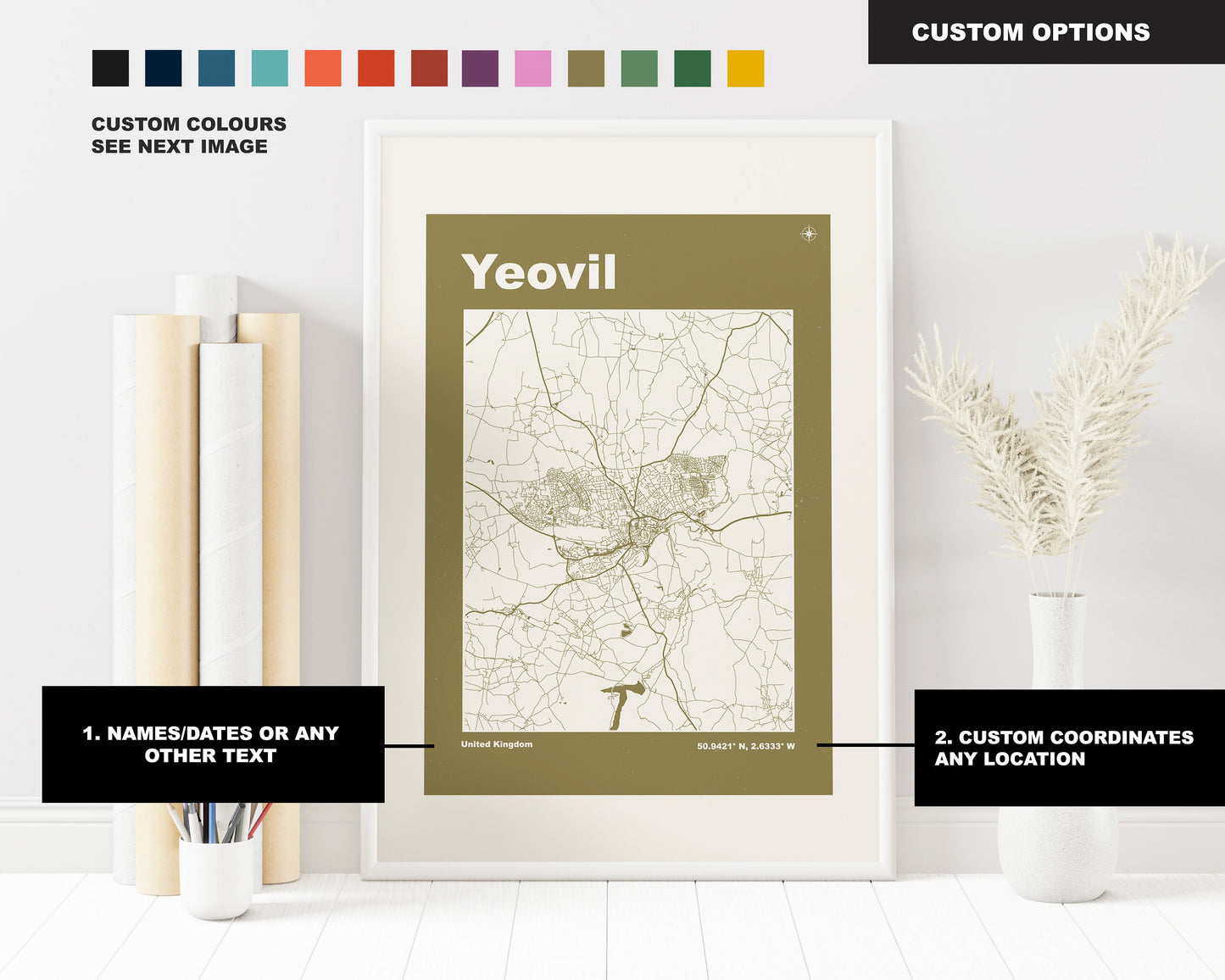 Yeovil Print - Map Print - Mid Century Modern  - Retro - Vintage - Contemporary - Yeovil Print - Map - Map Poster - Gift - Somerset
