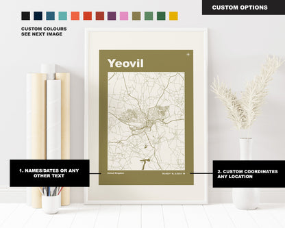 Yeovil Print - Map Print - Mid Century Modern  - Retro - Vintage - Contemporary - Yeovil Print - Map - Map Poster - Gift - Somerset