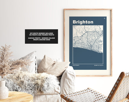 Brighton Print - Map Print - Mid Century Modern  - Retro - Vintage - Contemporary - Brighton Print - Map - Map Poster - Gift - West Sussex