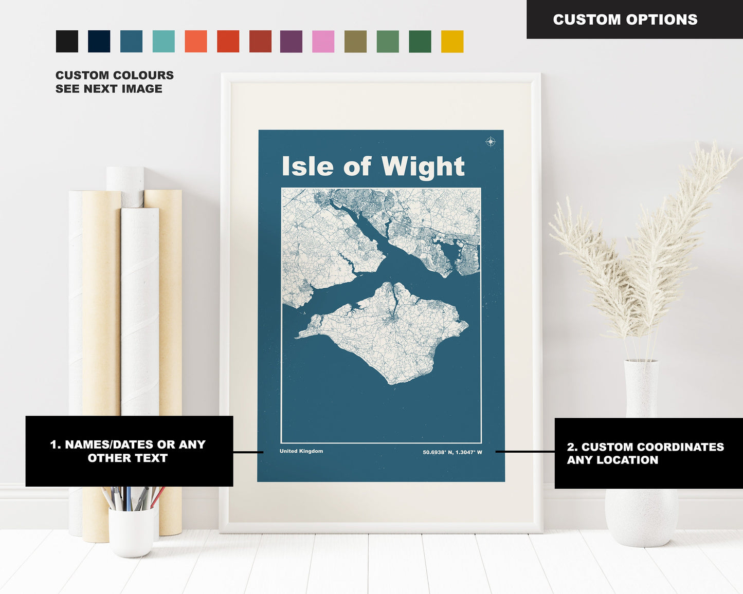Isle of Wight Print - Map Print - Mid Century Modern  - Retro - Vintage - Contemporary - Isle of Wight Print - Map - Map Poster - Gift