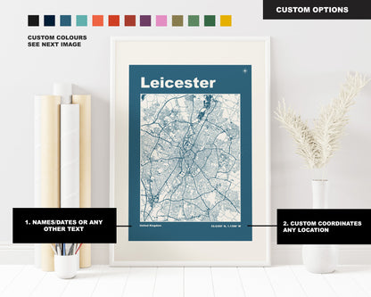 Leicester Print - Map Print - Mid Century Modern  - Retro - Vintage - Contemporary - Leicester Print - Map - Map Poster - Gift