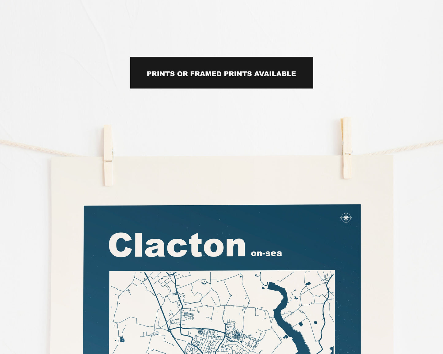 Clacton Print - Map Print - Mid Century Modern  - Retro - Vintage - Contemporary - Clacton on Sea Print - Map - Map Poster - Gift - Essex