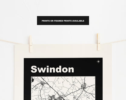 Swindon Print - Map Print - Mid Century Modern  - Retro - Vintage - Contemporary - Swindon Print - Map - Map Poster - Gift - Wiltshire