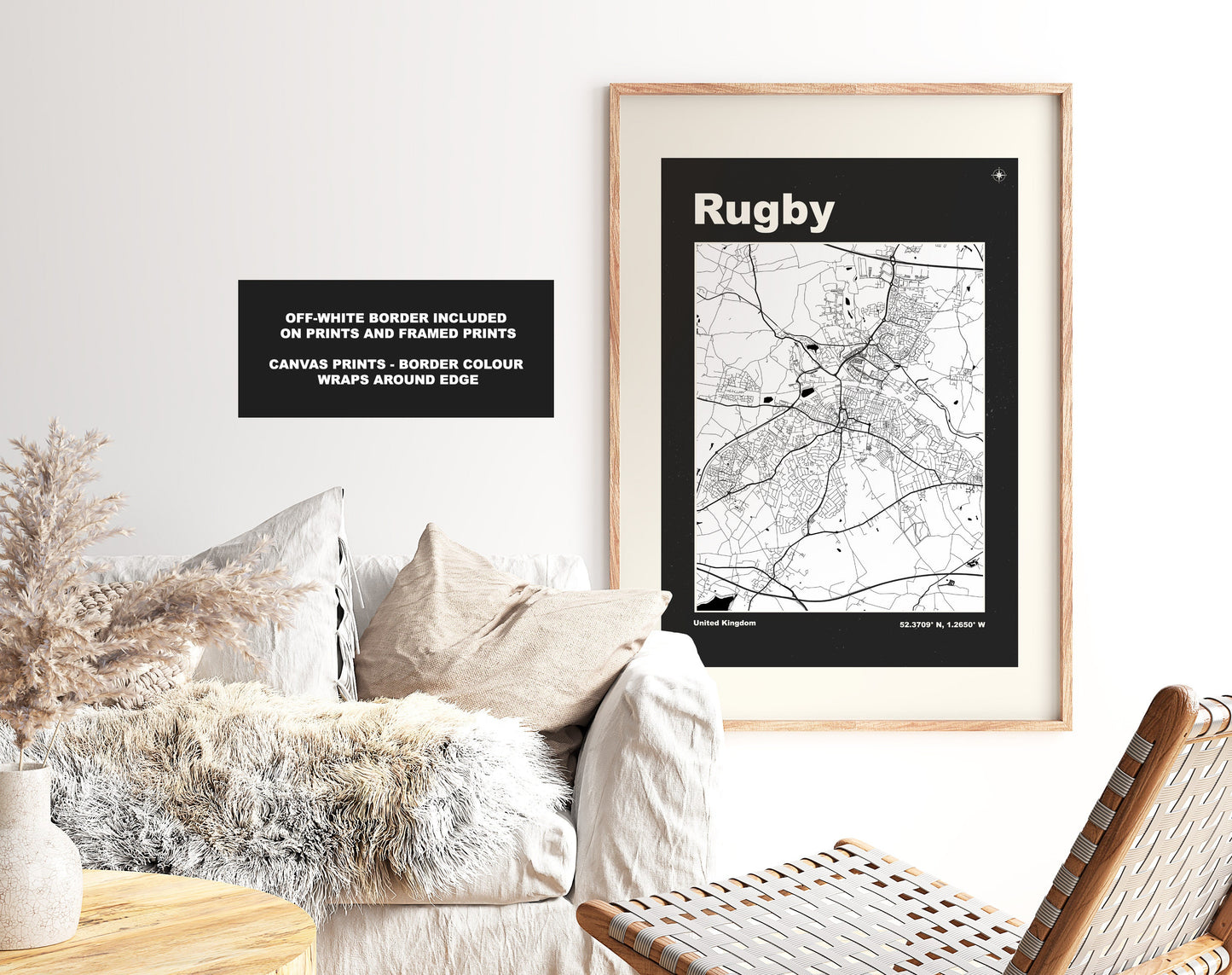 Rugby Print - Map Print - Mid Century Modern  - Retro - Vintage - Contemporary - Rugby Print - Map -  Map Poster - Gift - Warwickshire
