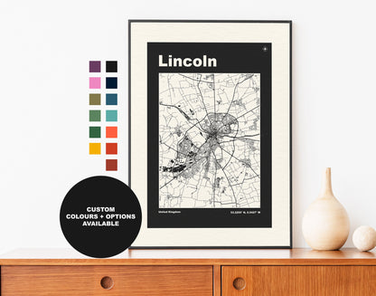 Lincoln Print - Map Print - Mid Century Modern  - Retro - Vintage - Contemporary - Lincoln Print - Map -  Map Poster - Gift - Lincolnshire