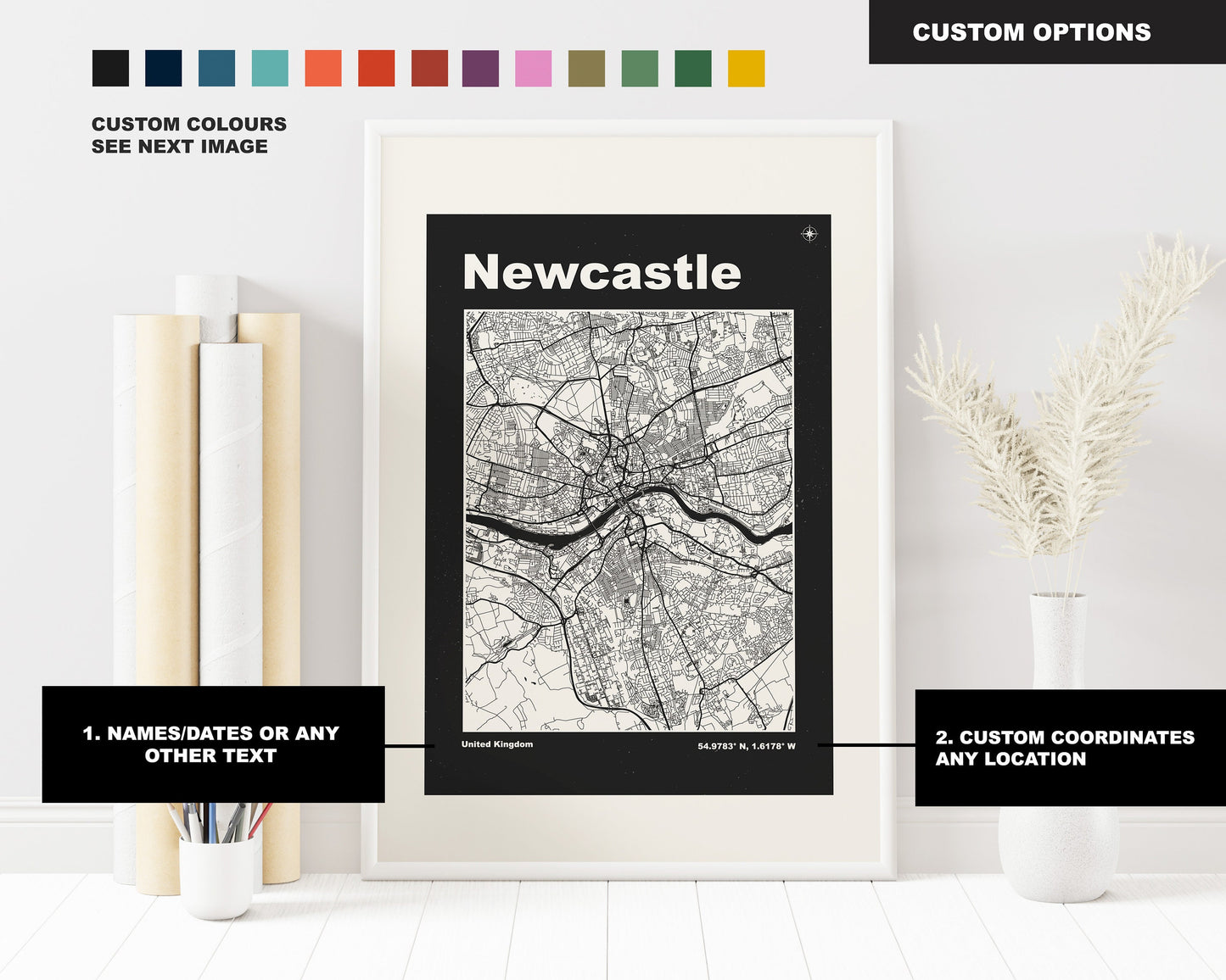 Newcastle Print - Map Print - Mid Century Modern  - Retro - Vintage - Contemporary - Newcastle Print - City Map - City Map Poster - Gift